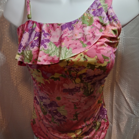 Garrett Hill One Piece Swimwear Underwire Bra Floral Off Shoulder Flower Tropic - Picture 3 of 16